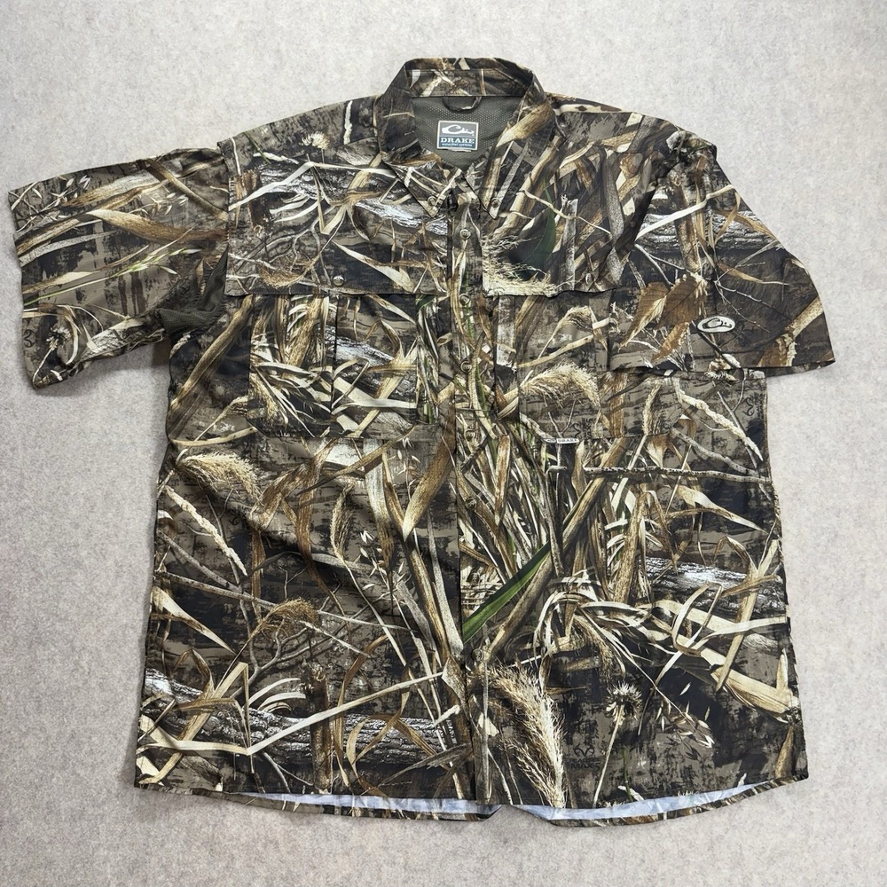 Drake Waterfowl Systems Mens XL Advantage Max4 HD Camo Vented Short Sleeve Shirt